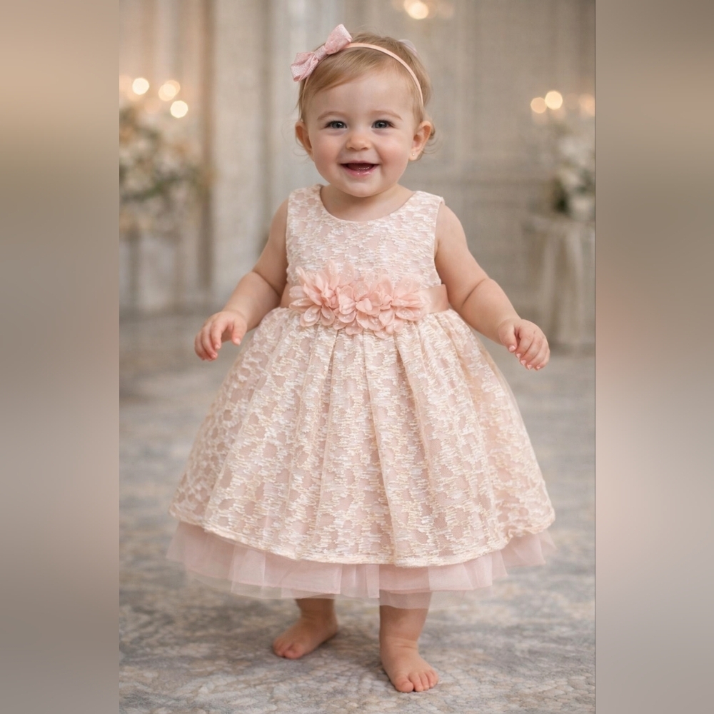 Bonnie Baby Pink Lace Dress w/ Bloomers – Size 12M – NWT